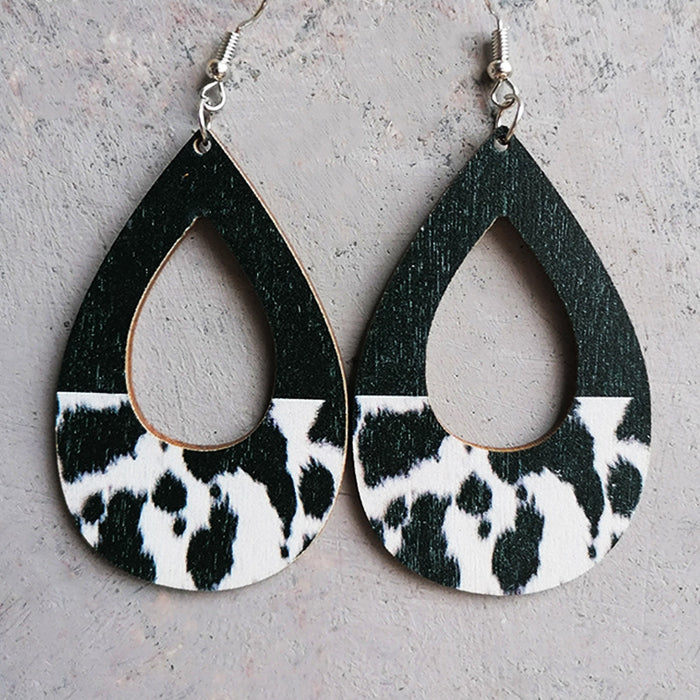 Wooden leopard print earrings