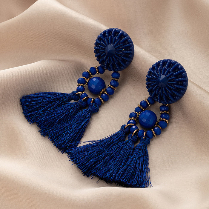 Bohemian tassel earrings retro ethnic style diamond earrings