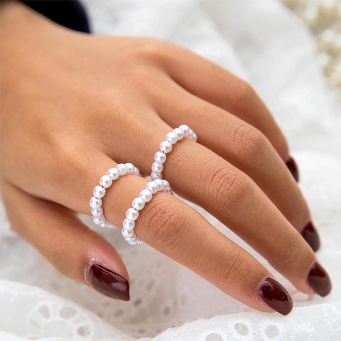 Pearl Ring Set - 3-Piece French Bead Rings for Women