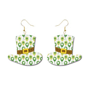 St. Patrick's Day Glitter Earrings with Green Polka Dot and Flower Hat - wallojewerly 