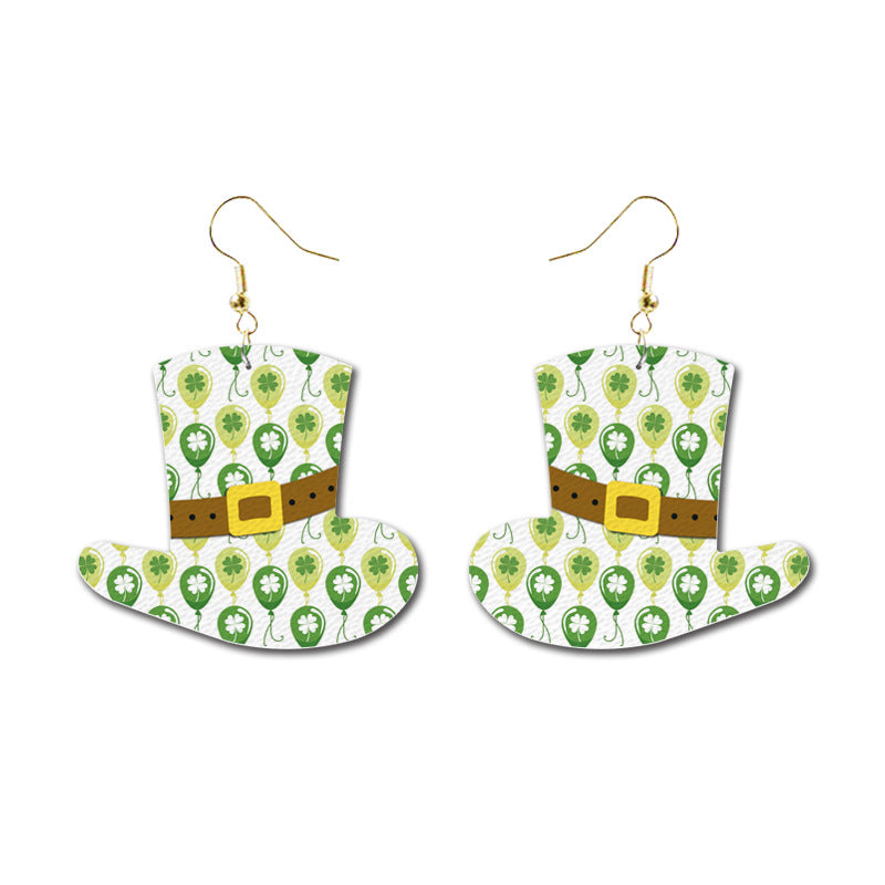 St. Patrick's Day Glitter Earrings with Green Polka Dot and Flower Hat - wallojewerly 