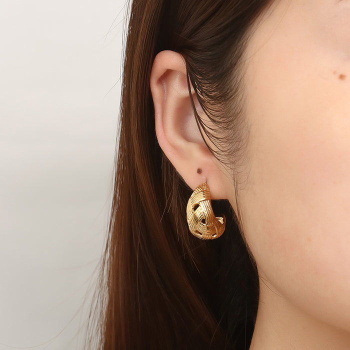 Pendientes redondos de acero inoxidable en oro de 18 quilates, sencillos y ligeros, para mujer