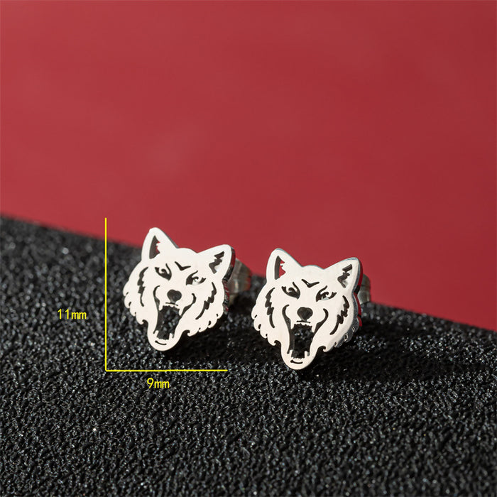 Pendientes de acero inoxidable con forma de cabeza de lobo: joyas de animales atrevidas y vanguardistas