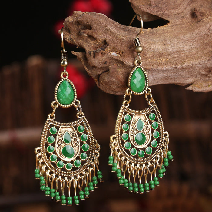 Ethnic Dreamcatcher Handmade Wire Wrapped Tassel Earrings with Vintage Bohemian Style