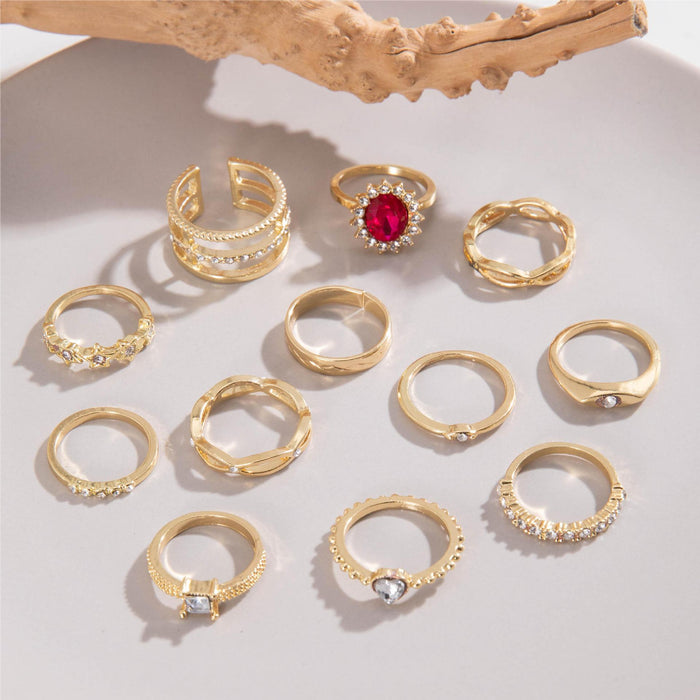 High-End Diamond Heart Eye Ring Set – Luxe Stackable Geometric Open Rings, 12-Piece Collection