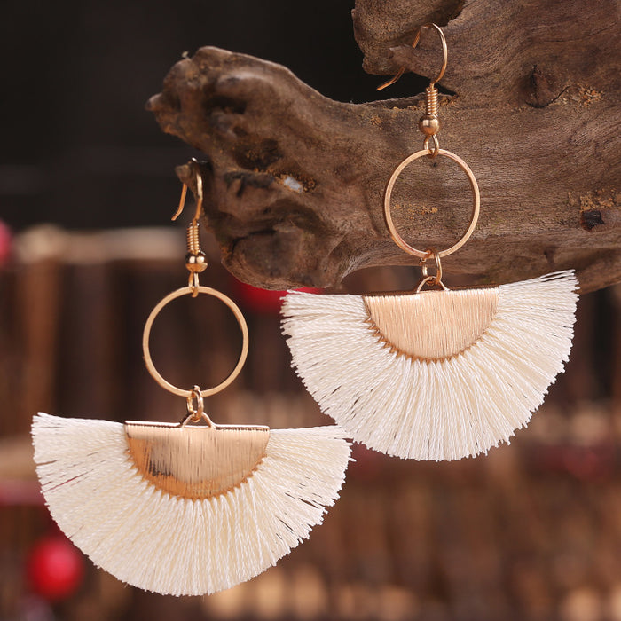 Bohemian Metal Tassel Earrings with Geometric Bridal Design