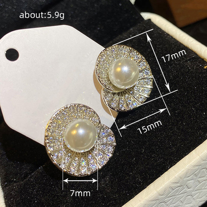 Pendientes estilo Hong Kong con perlas de imitación de concha para mujer