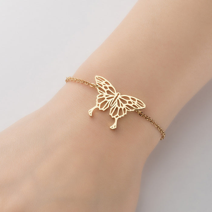 Literary and artistic small fresh butterfly bracelets, stainless steel hollow ladies niche jewelry wholesale