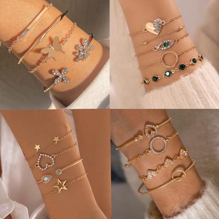 Sweet Heart and Star Bracelet Set - New Diamond-Inlaid Jewelry