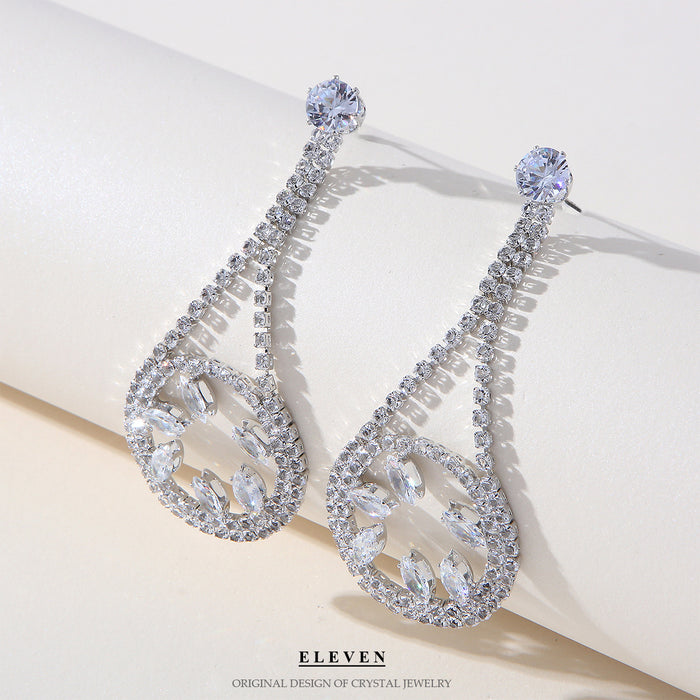 Colorful Zircon Fan Earrings - Heavy Rhinestone Dangles for Fall and Winter