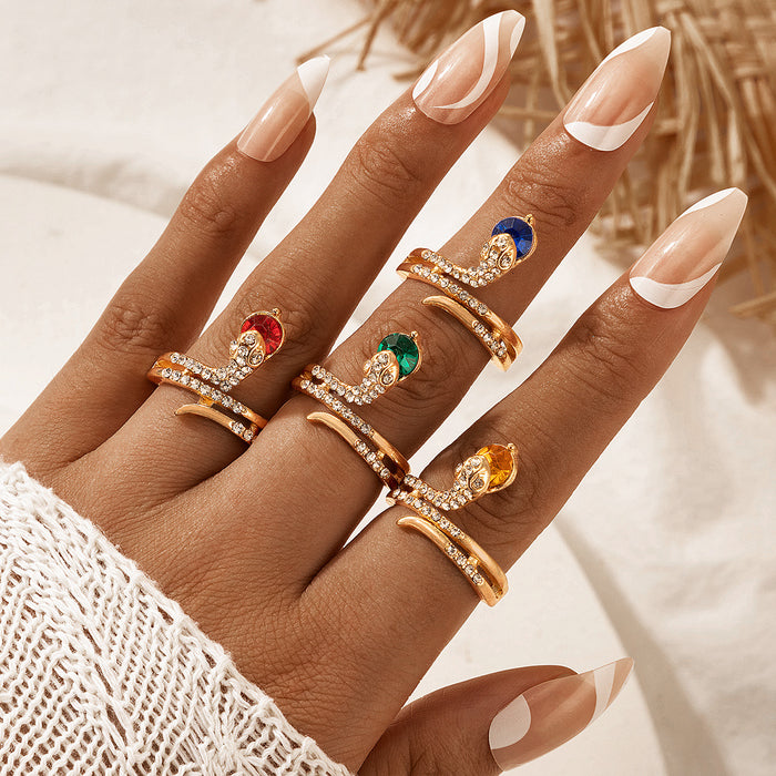 Snake Geometric Vintage Chain 4-Piece Punk Ring