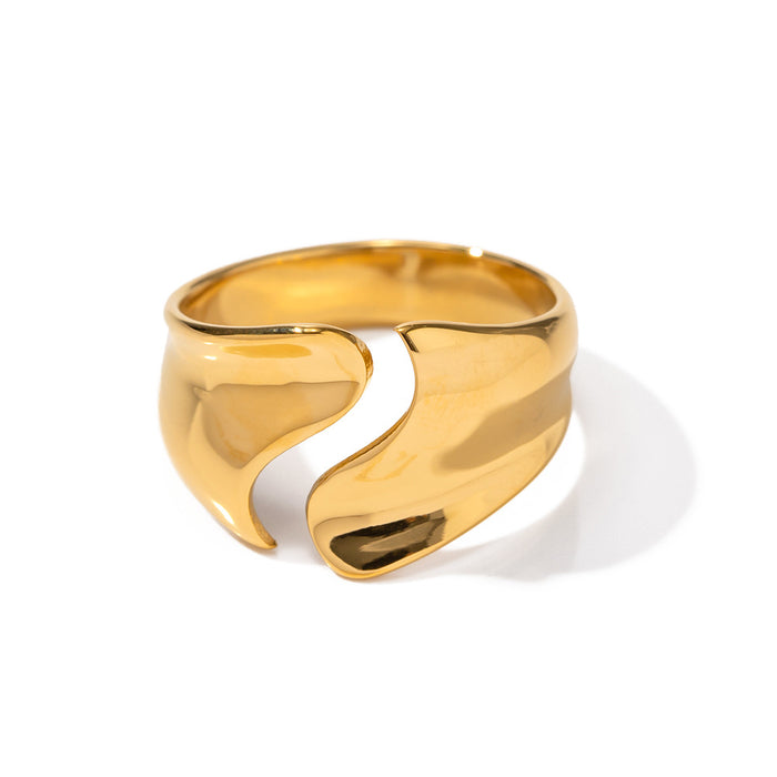 18K Gold Stainless Steel Woven Texture Ring with Starburst Design