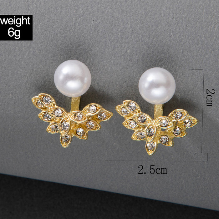 Bow imitation pearl diamond earrings niche front and back earrings