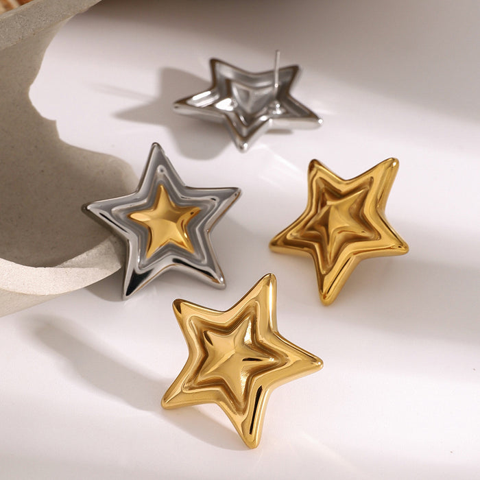 Two-Tone Five-Pointed Star Stud Earrings - High-End Design Cross-Border Jewelry