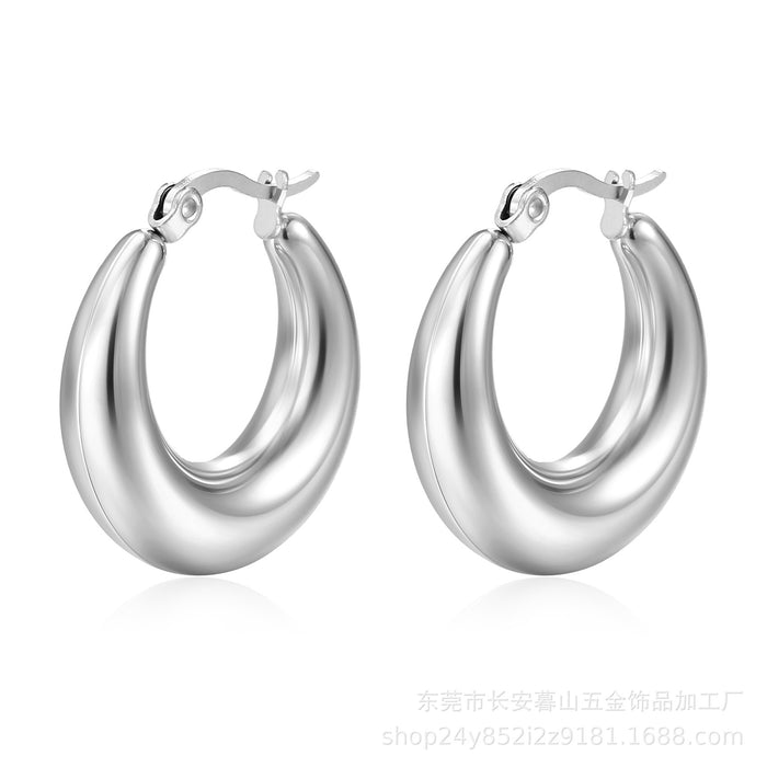 Vintage hollow earrings titanium steel crescent plated 18K gold women's smooth earrings