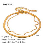 French Style Titanium Steel Anklet - 18K Gold Polished Blade Chain and Snake Chain Double Layer Anklet - wallojewerly 