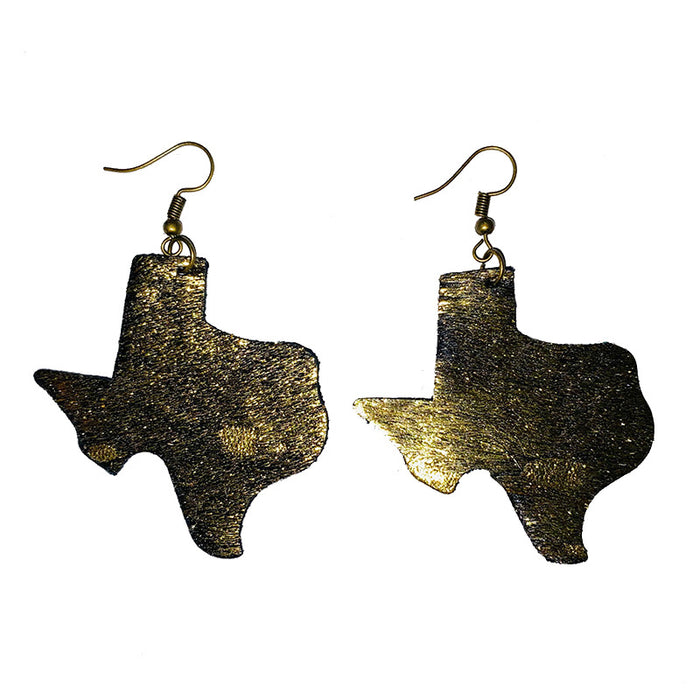 Leopard Print Leather Earrings - Texas Map Fur Design