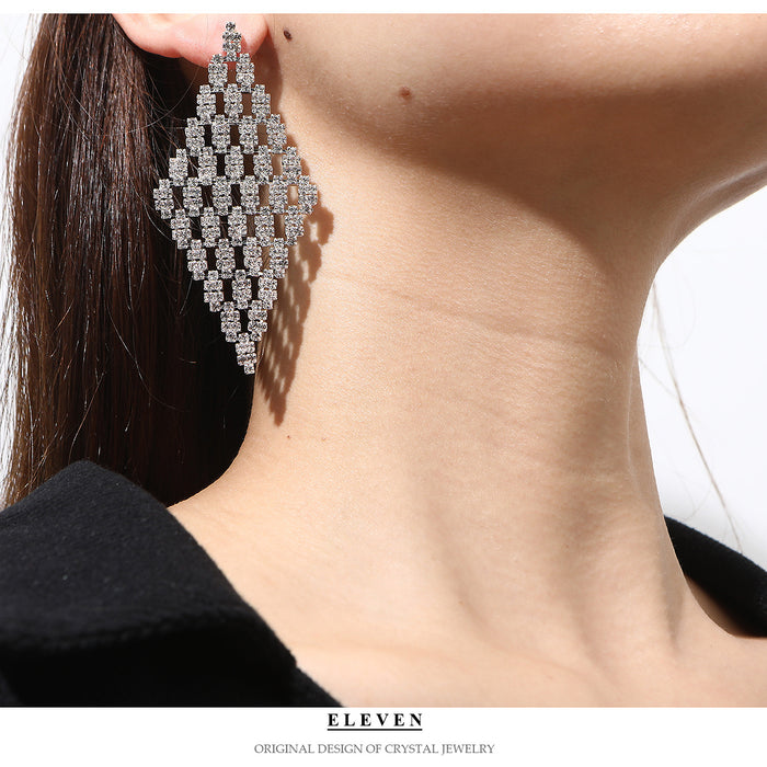 Exaggerated Rhinestone Earrings - Geometric Statement Jewelry for Women