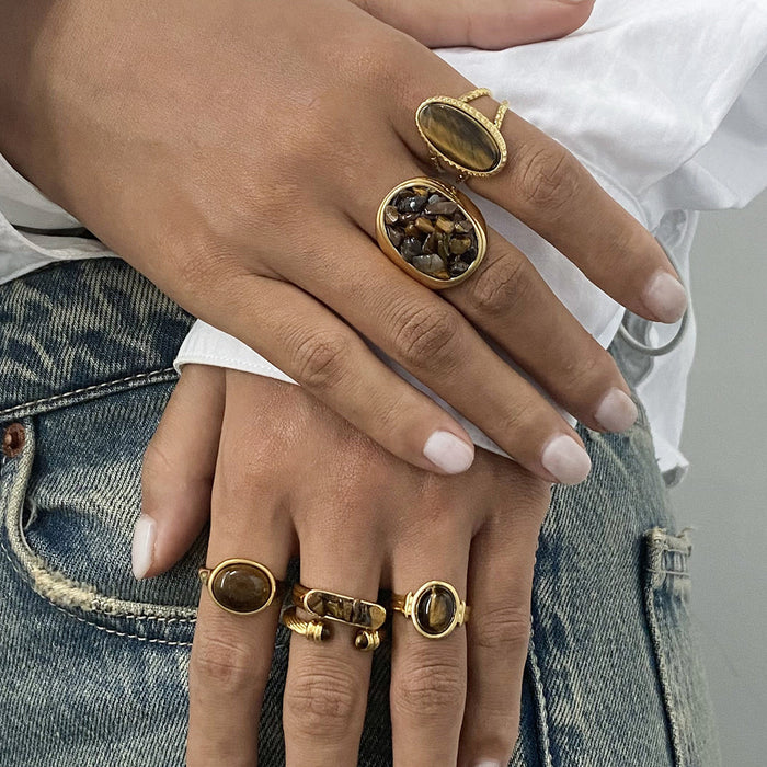 Stainless Steel Tiger Eye Natural Stone Ring