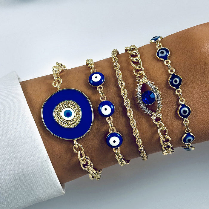 Bohemian Evil Eye Bracelet Set - Unique Diamond-Inlaid Jewelry