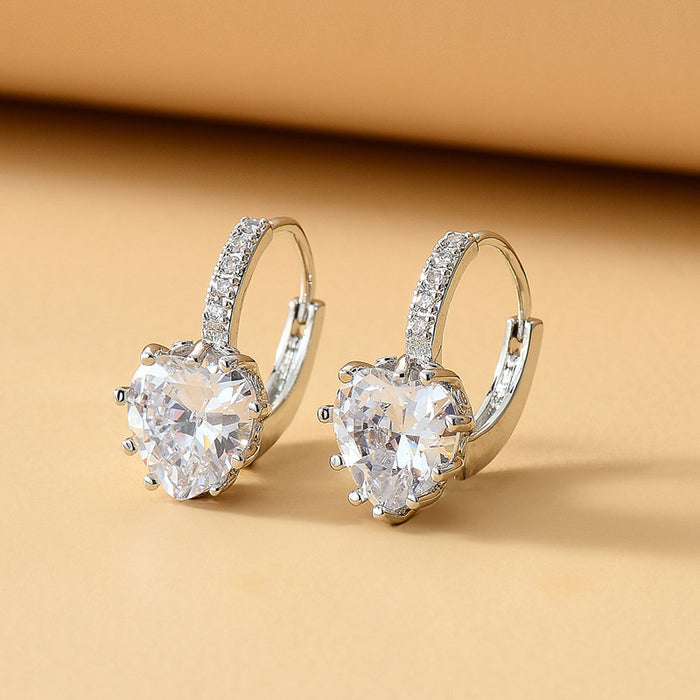 Heart-shaped zircon and diamond electroplated earrings