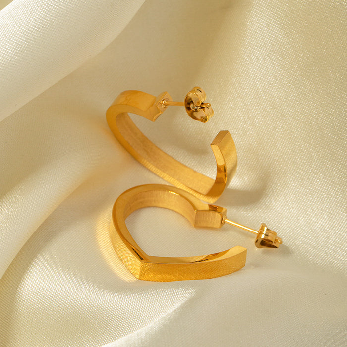 Trending 18K Gold Plated Heart Earrings - Flat Stainless Steel Heart Stud Earrings