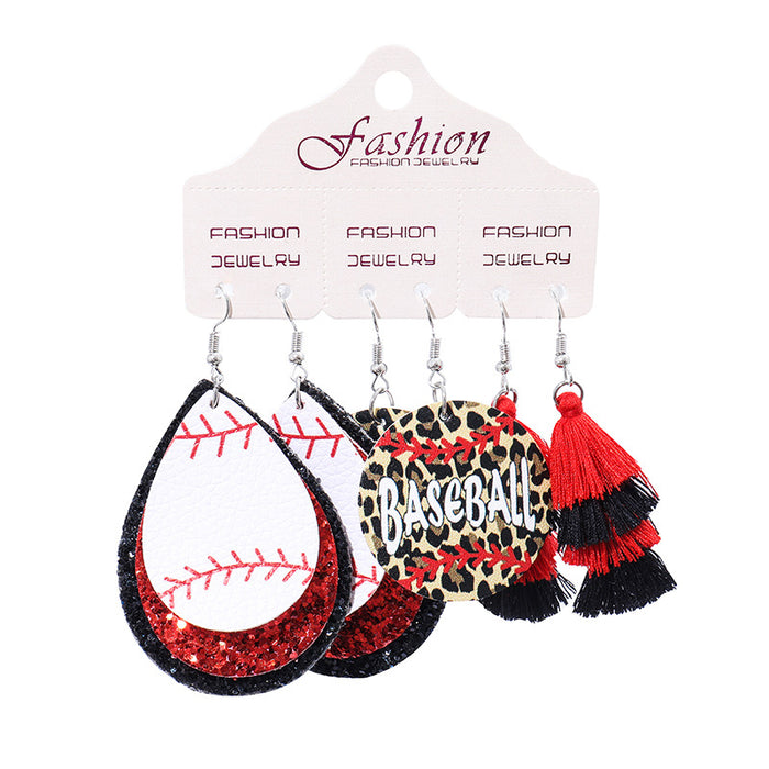 PU Leather Earring Set for Christmas with Football and Cheerleader Tassels