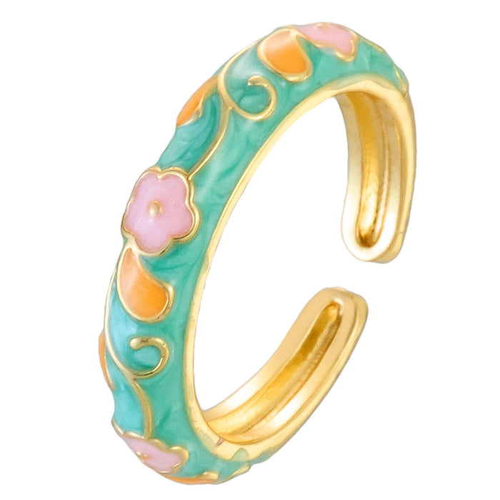 Wholesale enamel colored flower drip glaze open rings