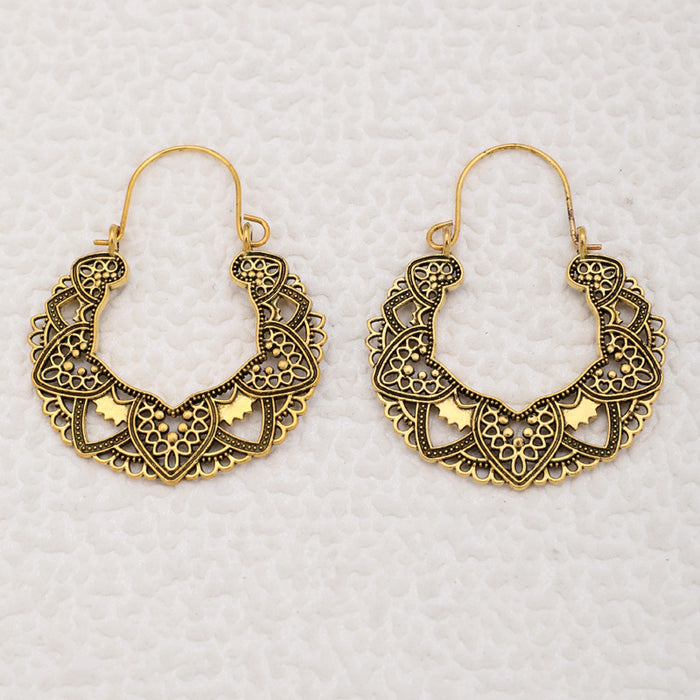 Retro ethnic style hollow flower earrings versatile carved earrings