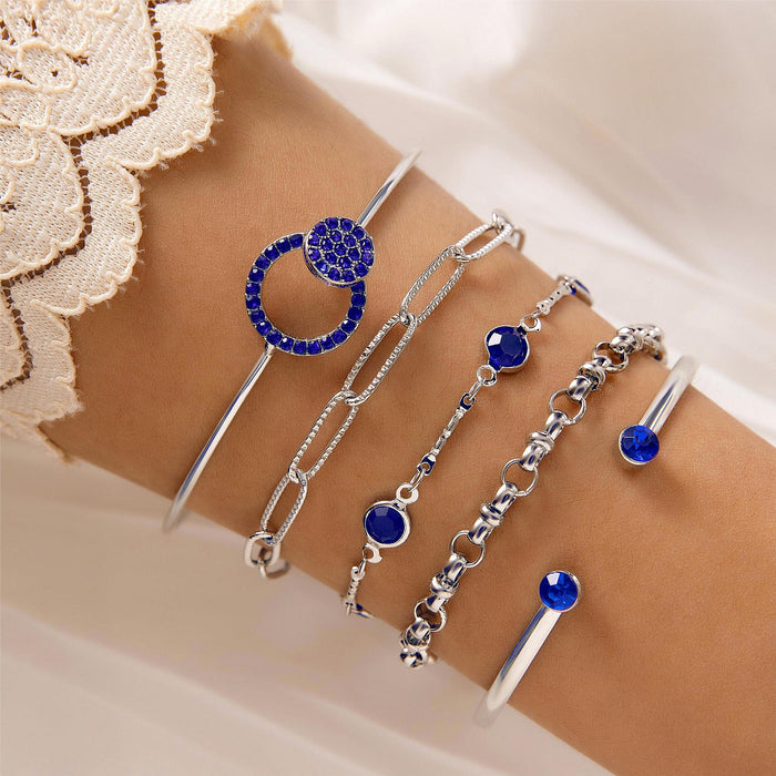 Blue Bracelet Set - Stacking Rhinestone Jewelry for Women