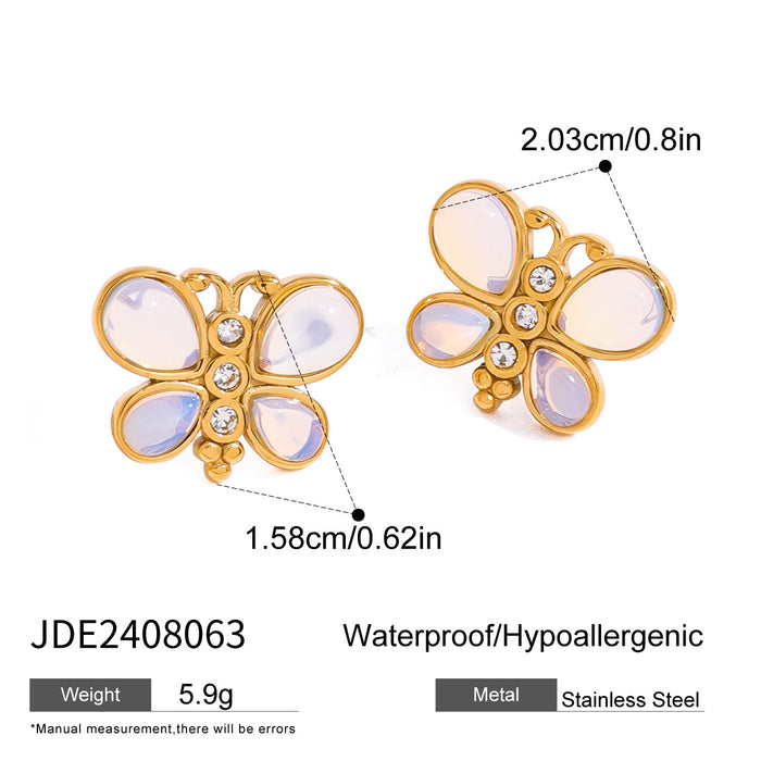 Stainless steel natural stone butterfly necklace zircon earrings exquisite earrings