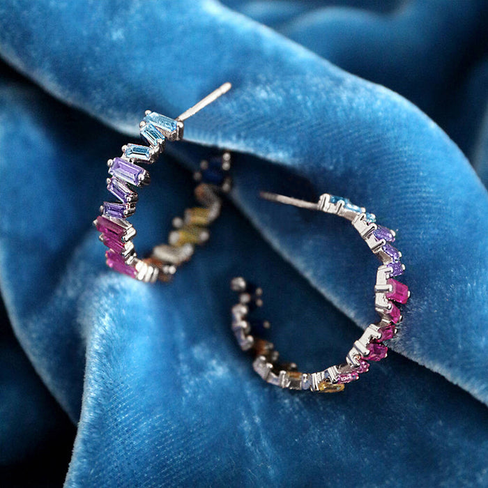 Colored zircon earrings autumn and winter small hoop earrings