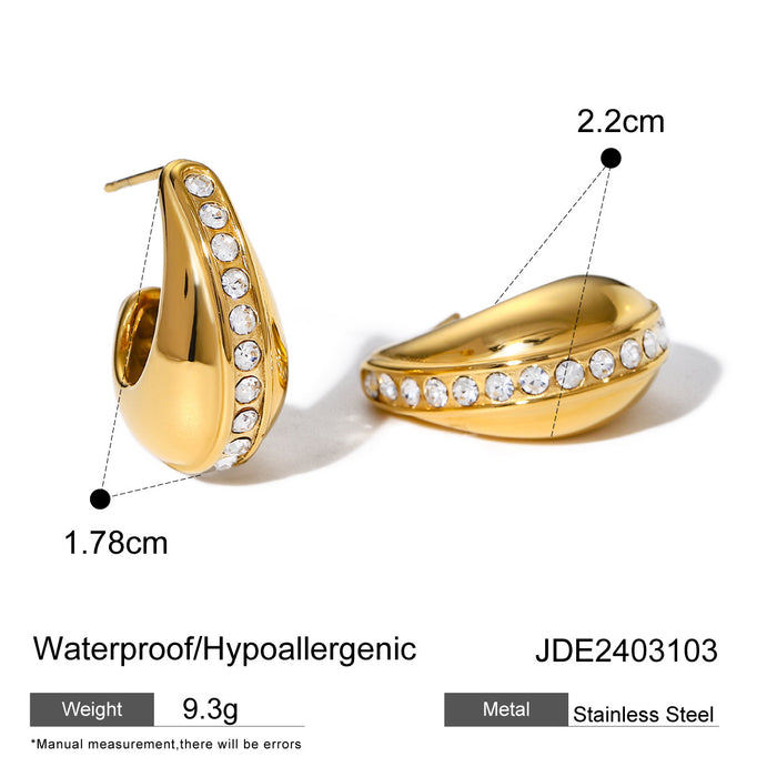 Pendientes de circonita hueca en forma de C de acero inoxidable chapado en oro de 18 quilates con diseño geométrico minimalista: joyería elegante para mujeres