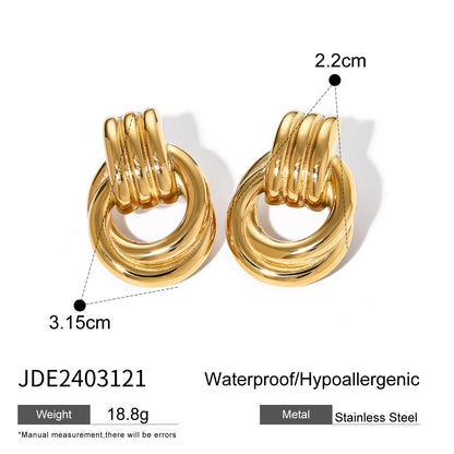 18K Gold Plated Stainless Steel Twisted Spiral Earrings - Elegant Jewelry for Women