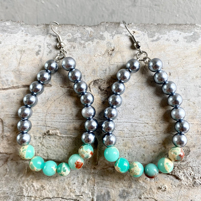 Natural Stone Bead Western Beaded Earrings with Vintage Texas Design