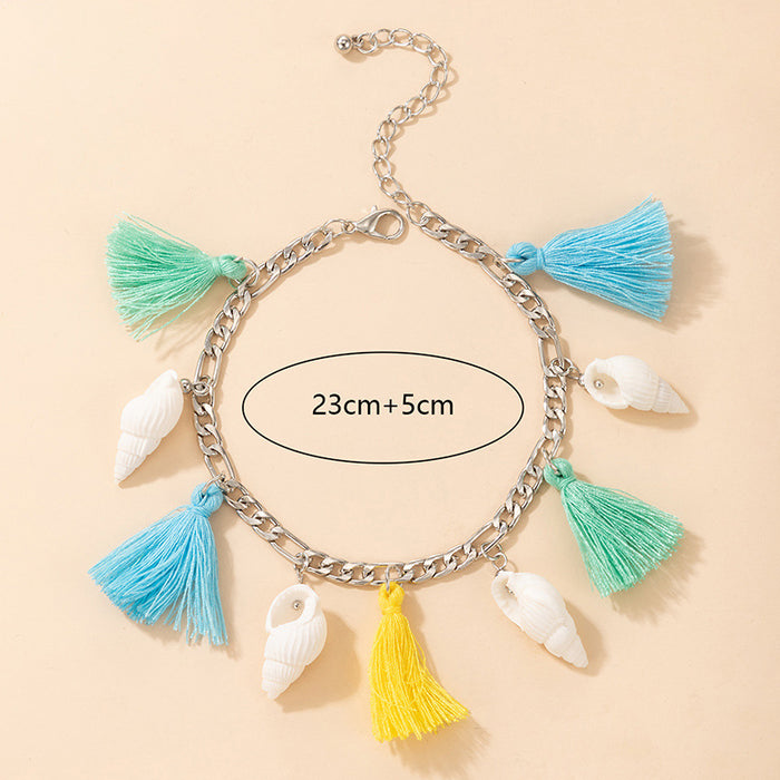 Bohemian Style Colorful Tassel Shell Beach Single Layer Anklet