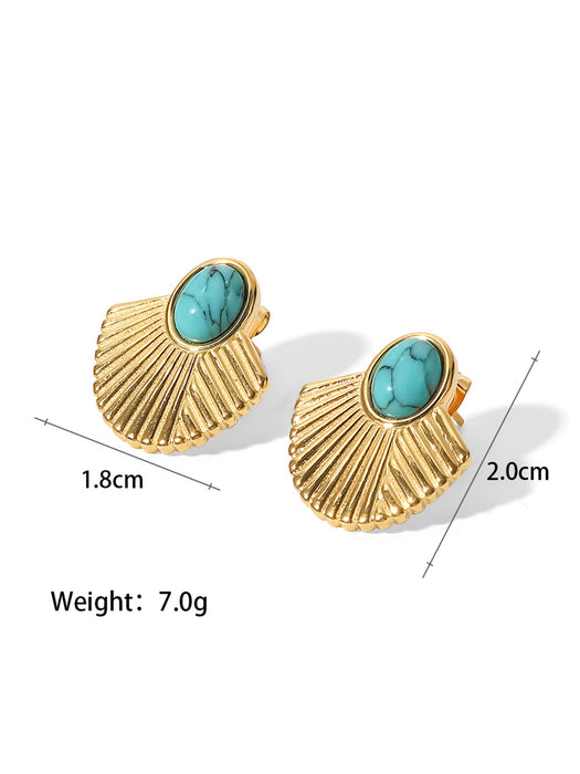 European Cross-Border Turquoise Titanium Steel Earrings - High-End Vintage Non-Fading Jewelry for Wholesale - wallojewerly 