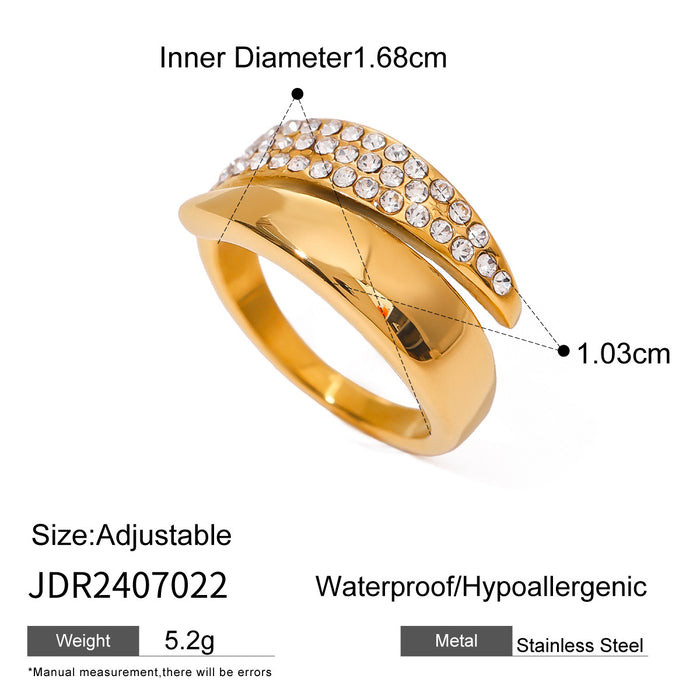 Stainless steel 18k gold diamond open ring