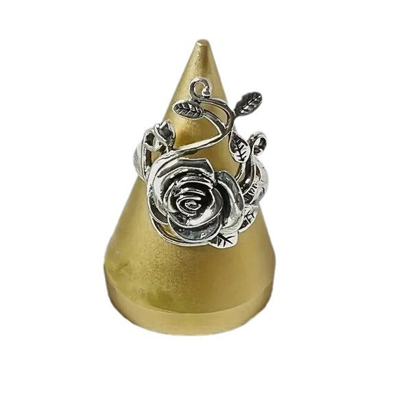 Anillo personalizado con rosa exagerada, anillo retro de moda simple