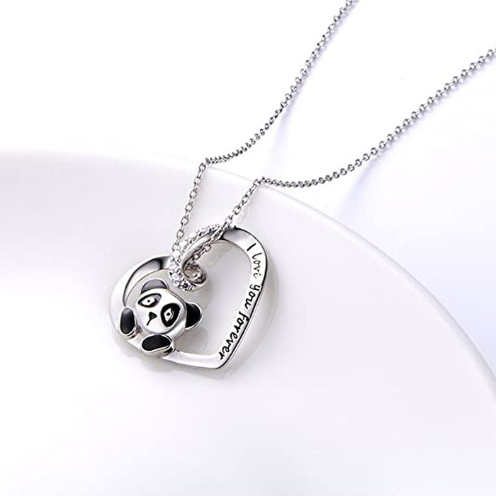 Heart-shaped zircon pendant panda dripping glue women's necklace