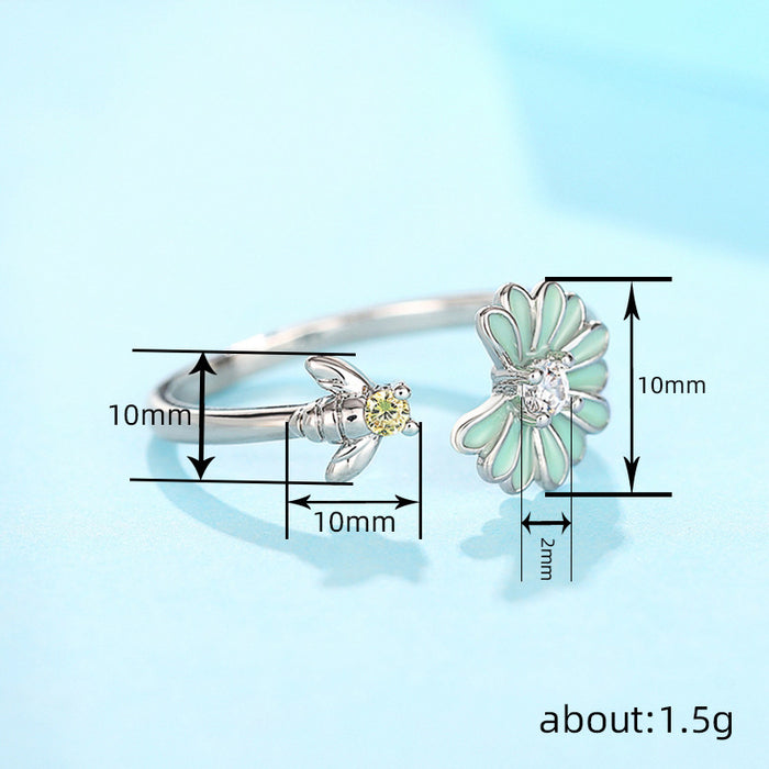 Women's pastoral style bee flower oil drop ring