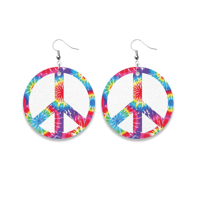 New Wholesale Earrings with Tie-Dye, American Flag, and Peace Sign on PU Leather