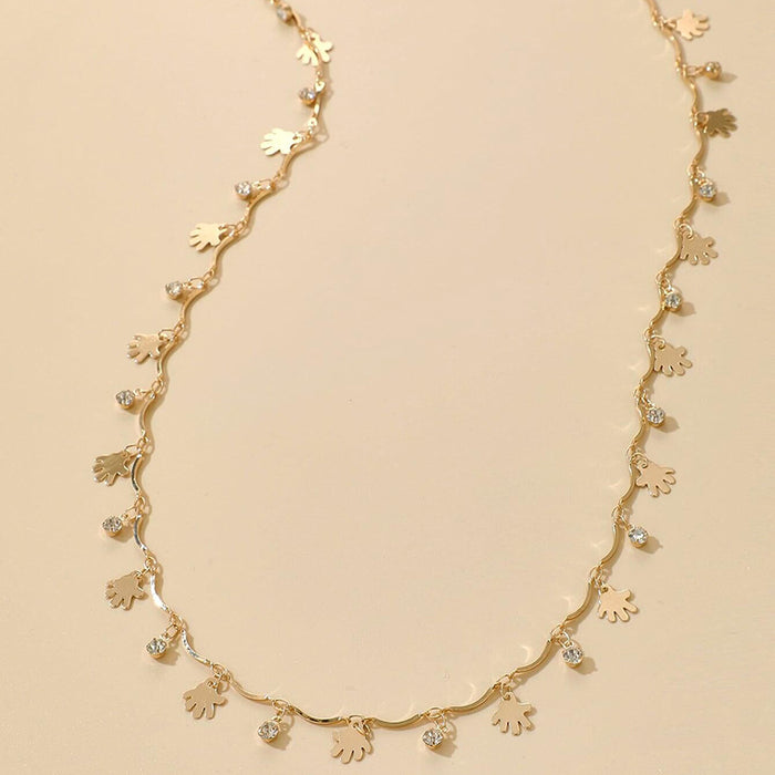 Palm-studded diamond geometric disc tassel single-layer waist chain