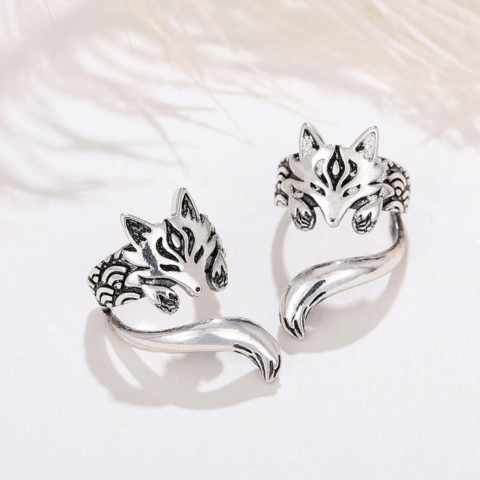 Cute fox ear clips fashionable antique silver earrings