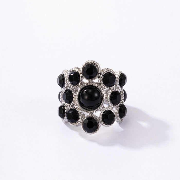 Punk Black Gemstone Rings - 1pc Set