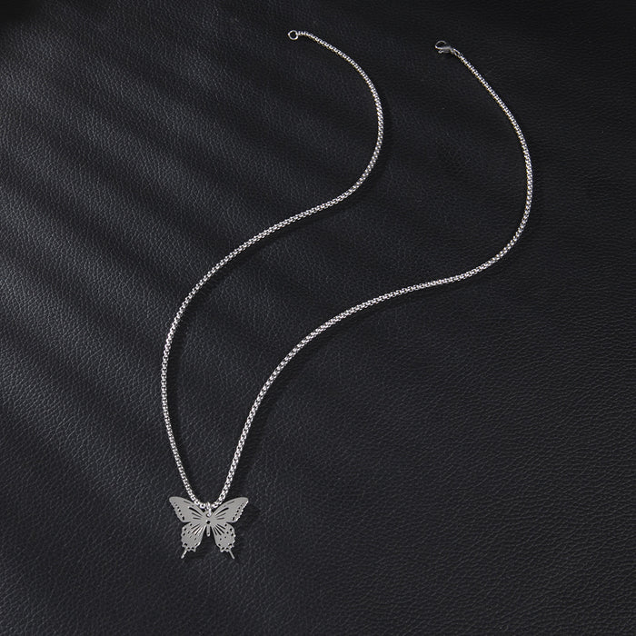 Butterfly pendant necklace, ins style stainless steel simple cold style fashion clavicle chain cross-border wholesale