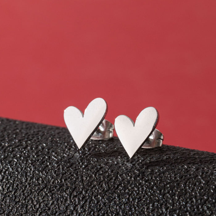 Heart and Geometric Stainless Steel Stud Earrings - Simple and Stylish Jewelry