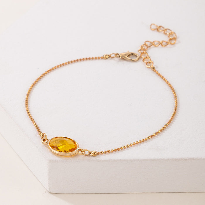 Oval Gemstone Anklet with Geometric Chain Design