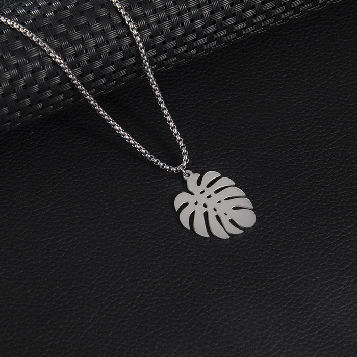 Palm leaf pendant necklace, stainless steel small fresh long clavicle chain foreign trade spot