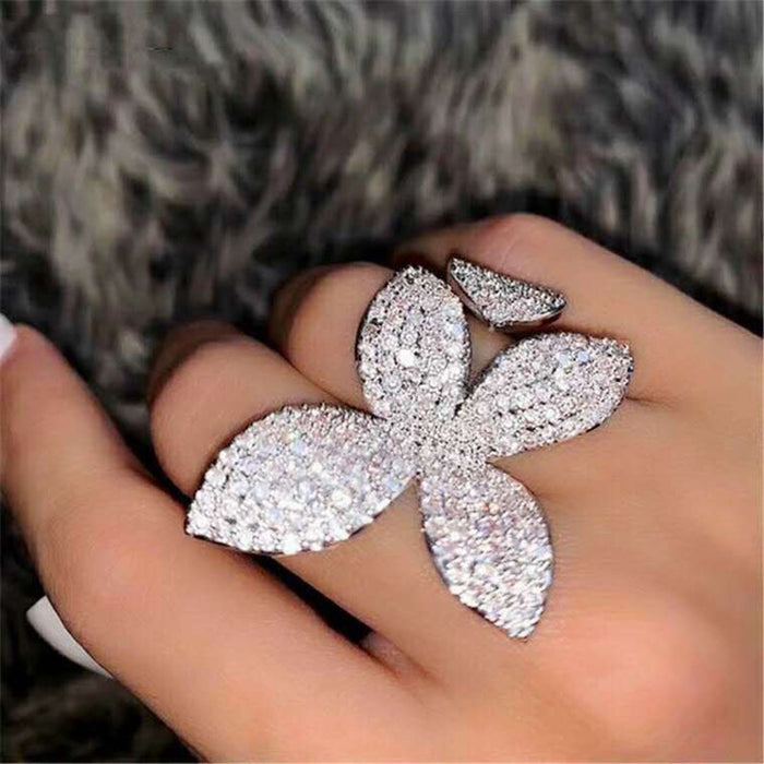 Luxury butterfly ring inlaid with zircon flower open ring for women